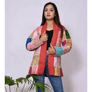 Boho Vintage veste femme manteau léger fait à la main Unique Festival vêtements d'extérieur en soie recyclée Patchwork imprimé coton court - Product Image 1