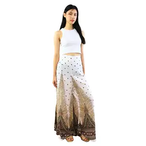 Napat Clothing Peacock Pantalones Palazzo para Mujer en Blanco para Mujer - Product Image 1