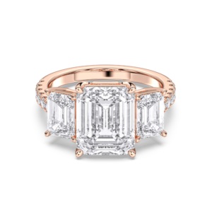 Bague luxueuse de 7.30 carats en E-F/VVS-VS (centre 5.00CT) avec émeraude Moissanite et diamants taille ronde fabriquée en argent pour elle - Product Image 6