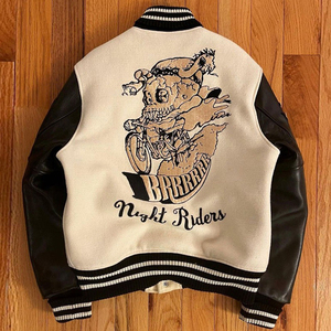 เสื้อแจ็คเก็ตทีมตัวแทนแขนยาวสำหรับผู้ชาย, เสื้อโค้ทผ้าคอปกสี่เหลี่ยมสไตล์สตรีทเสื้อแจ็คเก็ตบอมเบอร์ - Product Image 5