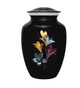 Urna de cremación de flores negras con bolsa de terciopelo Urna para adultos de 6 "y 10" para cenizas humanas Urna grande de cremación de flores con capacidad para hasta 200 LBS - Product Image 1