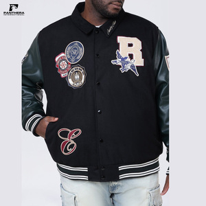 แจ็กเก็ตเบสบอลสีดำวินเทจสำหรับผู้ชายเสื้อแจ็กเก็ตหนังแท้แขนเสื้อเลตเทอร์แมนสำหรับผู้ชายเสื้อผ้าฤดูหนาว - Product Image 1