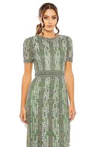 Elegante lentejuelas con cuentas y cuentas hombro Aline cuerpo forma una manga vestido de noche vestido de fiesta vestido largo - Product Image 6