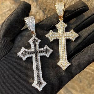 Bling <b>Cross</b> Pendant Luxury Trendy Hip Hop Sterling Silver Jewelry Black <b>White</b> Moissanite Rhodium Plated Iced Charm Unisex Gift - Product Image 4