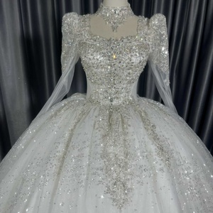 Jancember LSCM72 Vestido de Novia Brillante con Cuello Cuadrado y Cristales, Vestido de <span class=keywords><strong>Boda</strong></span> con Falda Abultada - Product Image 4