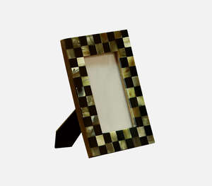 Unique Green And Brown Checkerboard Pattern <b>Photo</b> Holder Made From Genuine Polished Horn Tiles Tabletop Freestanding Display - Product Image 5