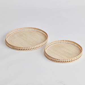 Ensemble de plateaux en rotin durable, plateau de service en osier tissé à la main, design empilable, organisateur décoratif pour table à manger - Product Image 2