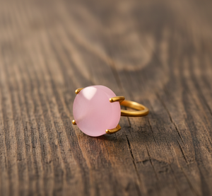 Anillo de Compromiso y Boda Hecho a Mano para Mujer, Chapado en Oro, con Piedra de Cuarzo Rosa Clásica de Color Hidro, Plata de Ley 925, Sin Níquel - Product Image 3