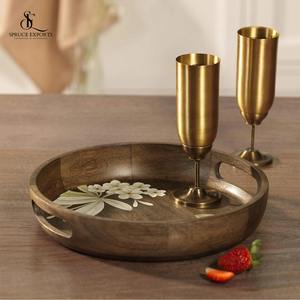 Manijas de bandeja de madera rústicas modernas hechas a mano para bebidas de desayuno que sirven decoración del hogar precios al por mayor para Bodas de Ramadán Diwali - Product Image 1