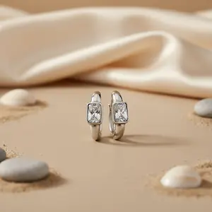 Women's Daily Wear Silver Cubic Zirconia Hoop Earrings <b>Crystal</b> <b>Jewelry</b> - Product Image 3