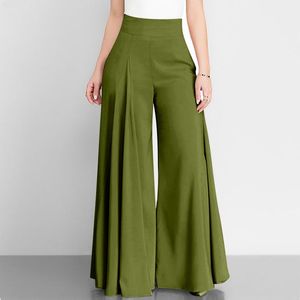 Elegant High Waist Wide Leg Pants Spring Vintage Flare <b>Trouser</b> Casual Solid Zipper Palazzo <b>Women</b> Pants Summer Polyester Knitting - Product Image 4