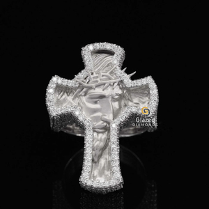 925 Sterling <b>Silver</b> Jesus <b>Cross</b> Hip Hop Ring for <b>Men</b> Rhodium Plated with Cut VVS Clarity Lab Grown Diamonds for Weddings Parties - Product Image 1
