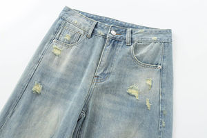 กางเกงเอี๊ยมผู้หญิงสไตล์เรโทรใหม่ เอวยางยืด ดีไซน์รูขาดๆ ลำลอง ใส่สบาย สำหรับฤดูร้อน ผลิตตามแบบ ODM ทรงขาตรง ผ้าโพลีเอสเตอร์/คอตตอน สไตล์ไฮสตรีท - Product Image 3