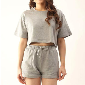 Top Grade Stylish Women Crop Top Shorts Set Wholesale New Design Cotton Crop Top Shorts Set - Product Image 1