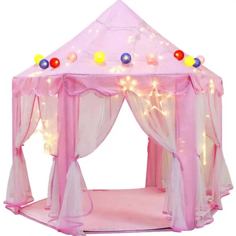 Tenda rumah-rumahan anak laki-laki dan perempuan, tenda permainan kastil besar dengan lampu bintang mainan untuk permainan dalam dan luar ruangan untuk anak laki-laki dan perempuan