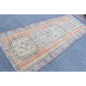 Tapis turc vintage, tapis de couloir 4x10,8 pi (122x328 cm), tapis en laine à motifs floraux orange - Product Image 2