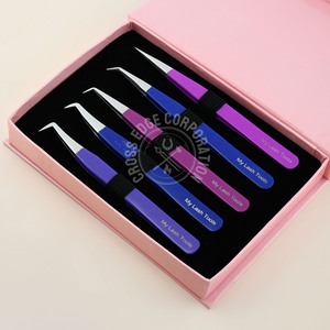 Pince à épiler pour extensions de cils en fibre, volume russe, 45/90 degrés, pointe étroite, en acier japonais, antidérapante, outil pour cils - Product Image 1