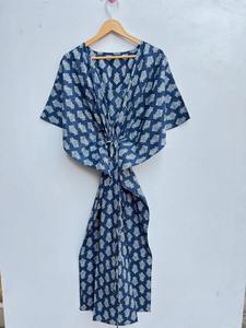 Caftán de Algodón Hecho a Mano con Estampado de Bloques, Caftán de Algodón Ligero, Bata de Noche, Vestido Maxi de Algodón Reversible Estilo Boho, Ropa de Dormir - Product Image 5