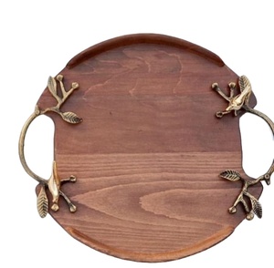 Plateau de service tendance avec poignée en métal pour les portions de fête de mariage à la maison Plats Design moderne Plateaux de service en bois Fournitures d'hôtel - Product Image 1