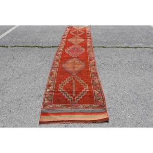 Tapis Kilim turc vintage rouge marron Patchwork Design 28 'X 121' taille laine matériel avec support en Latex pour décor de chambre d'adolescent - Product Image 1