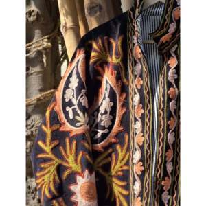 Jaipur Quilted Floral Embroidery Blazer Handmade Velvet <b>Jacket</b> with Wool Lining Boho Varsity Style Outerwear for Spring Autumn - Product Image 2