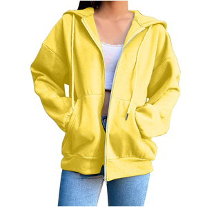 Sudadera con capucha y cremallera de lana suave para mujer, Jersey grueso y pesado con bolsillos laterales, sudaderas con capucha de color sólido de algodón personalizado, novedad - Product Image 2