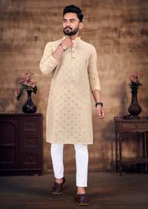 Kurta de Algodón para Hombre con Bordado de Espejo para Bodas y Fiestas, con Pijama de Algodón Puro, la Mejor Calidad al Precio Más Bajo, Proveedor de India - Product Image 2