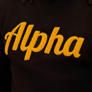 Sweat-shirt en chenille Alpha Year, vêtements grecs personnalisés, lettres noires et dorées brodées, pull de fraternité en gros - Product Image 4