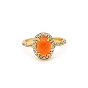 <b>Boho</b> Carnelian Halo Brass <b>Ring</b> 18k Gold Plated Dainty Vintage Sparkle Wholesale <b>Ring</b> For Women - Product Image 6