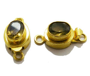 Cierre de caja de 1 hebra para fabricación de joyas Forma ovalada chapada en oro de 18 quilates Piedra preciosa de topacio ahumado 23X11X10MM Producto B618 - Product Image 2