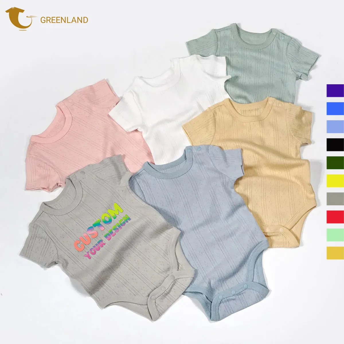 Tuya Design Plain Solid Colors Wholesale Baby Rompers Decoration Cotton Mesh Breathable Materiastrip Lighthes New Casual Summer