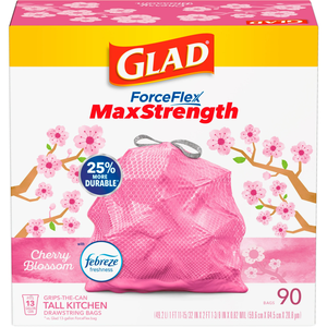 Sacs poubelle de cuisine Glad Tall, 13 gallons, MaxStrength, biodégradables, épais, transparents, avec cordon de serrage, 90 unités - Product Image 1