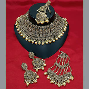 Conjunto de Gargantilla con cuentas y piedra austriaca con acabado dorado, joyería étnica Premium para looks festivos y de boda - Product Image 2