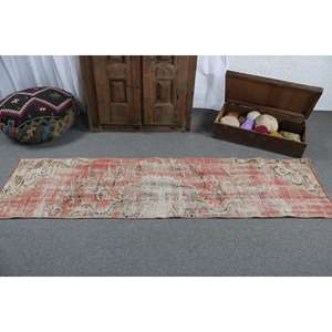 Turkish Vintage Rug 1.9x7.3 ft, <b>Red</b> <b>Runner</b> Plants & trees Wool Rug - Product Image 3