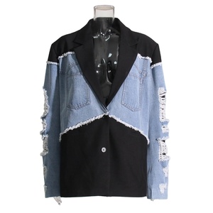 Femmes hiver nouvelle mode décontracté Logo personnalisé Sexy à manches longues denim brut écologique respirant jean costume veste - Product Image 1