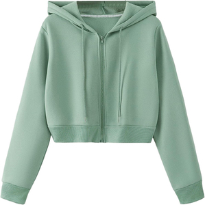 Vente en gros de sweats à capuche courts zippés pour femmes, personnalisés, en toile, style streetwear, respirants, écologiques, imprimés sur mesure - Product Image 1