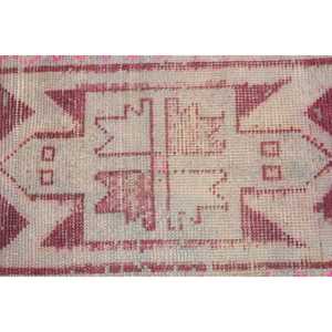 Turkish Vintage Rug, Small 1.4x2.9 ft (43x88 cm) Rug, <b>Red</b> Check <b>Wool</b> Rug - Product Image 4