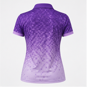 เสื้อโปโลผู้หญิงสีม่วงลาเวนเดอร์ไล่เฉดแบบพิกเซล แห้งเร็ว ระบายอากาศได้ดี แขนสั้น สำหรับกีฬากอล์ฟ รุ่น WPS-0784 - Product Image 3