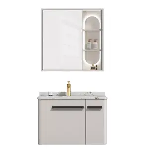 Плавающий набор для ванной комнаты, белый цвет, деревянный шкаф для хранения и раковина