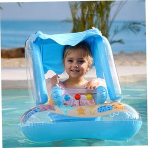 Bouée de bain populaire pour bébé avec auvent de protection solaire, flotteur de piscine gonflable avec cloche, jouet de bain en PVC à motif de dessin animé pour tout-petits de 1 à 3 ans - Product Image 6