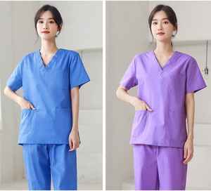 Conjuntos de uniformes quirúrgicos de cintura alta para mujer, trajes médicos de hospital de Enfermería de estilo cuello en V estirable al por mayor - Product Image 3