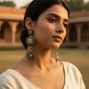 Boucles d'oreilles pendantes en forme de fleur de diamant exquises pour femmes - Bijoux plaqués or de luxe - Product Image 2