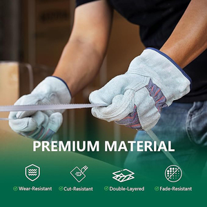 Guantes de trabajo de medio cuero resistente, piel de vaca de doble capa, forro de algodón, Palma de cuero, jardinería, guantes de jardín - Product Image 4