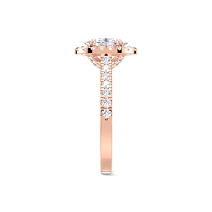 Bague de fiançailles en diamant ovale 1,53 carat avec double halo, en or jaune, blanc et rose 14 carats, tige pavée, bague de mariée - Product Image 4