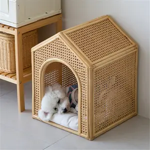 Pamuk mat kedi kulübesi köpek kulübesi ile doğal rattan dokuma japon tarzı % evcil hayvan kulubesi