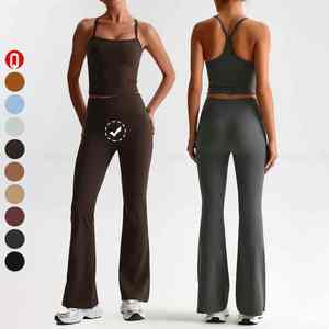 Conjunto de ropa de gimnasia de dos piezas para mujer, camiseta sin mangas y mallas, conjunto de Fitness, ropa de entrenamiento OEM personalizada para mujer, Yoga Se - Product Image 5