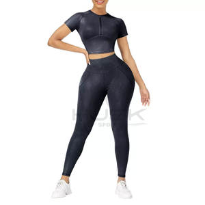 Conjunto de ropa deportiva para mujer, Set de 2 piezas con diseño personalizado de talla grande para Yoga, entrenamiento atlético, gimnasio, Fitness, leggings de cintura alta, sujetador con cremallera - Product Image 2