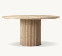 Table à manger ronde de luxe moderne pour salon, base en bois de chêne, plateau en pierre