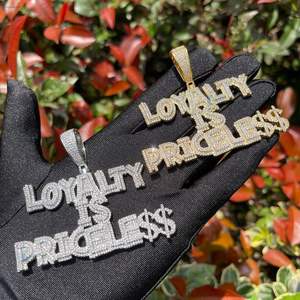 Collier pendentif personnalisé pour homme en argent sterling 925 plaqué rhodium, serti de moissanite VVS1 glacée, forme de lettre, style rappeur, Loyalty Is - Product Image 2