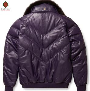 Blouson aviateur en cuir véritable violet pour homme |   Blouson aviateur en cuir de vache véritable fait à la main, style classique avec poignets et ceinture côtelés - Product Image 2